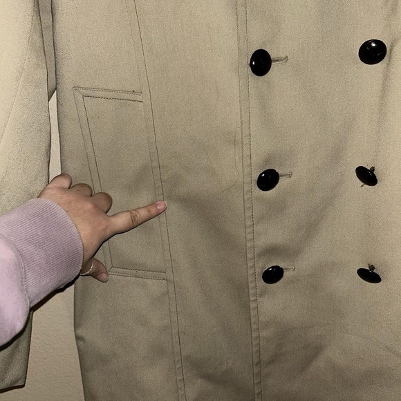 London Fog Trench Button Jacket Beige Tan 40 Long 1970s Lined Fur Jacket - Picture 5 of 12